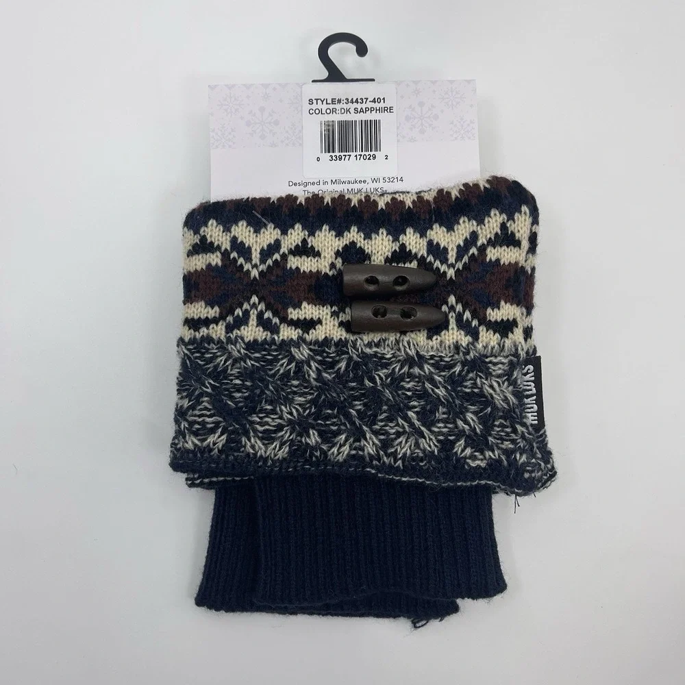 Muk Luks‎ Women Knit Cuff Boot Toppers Blue Brown Argyle Button Acrylic NEW
